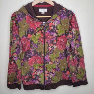 Christopher & Banks Floral Full Zip Hooded Sweatshirt Size LP